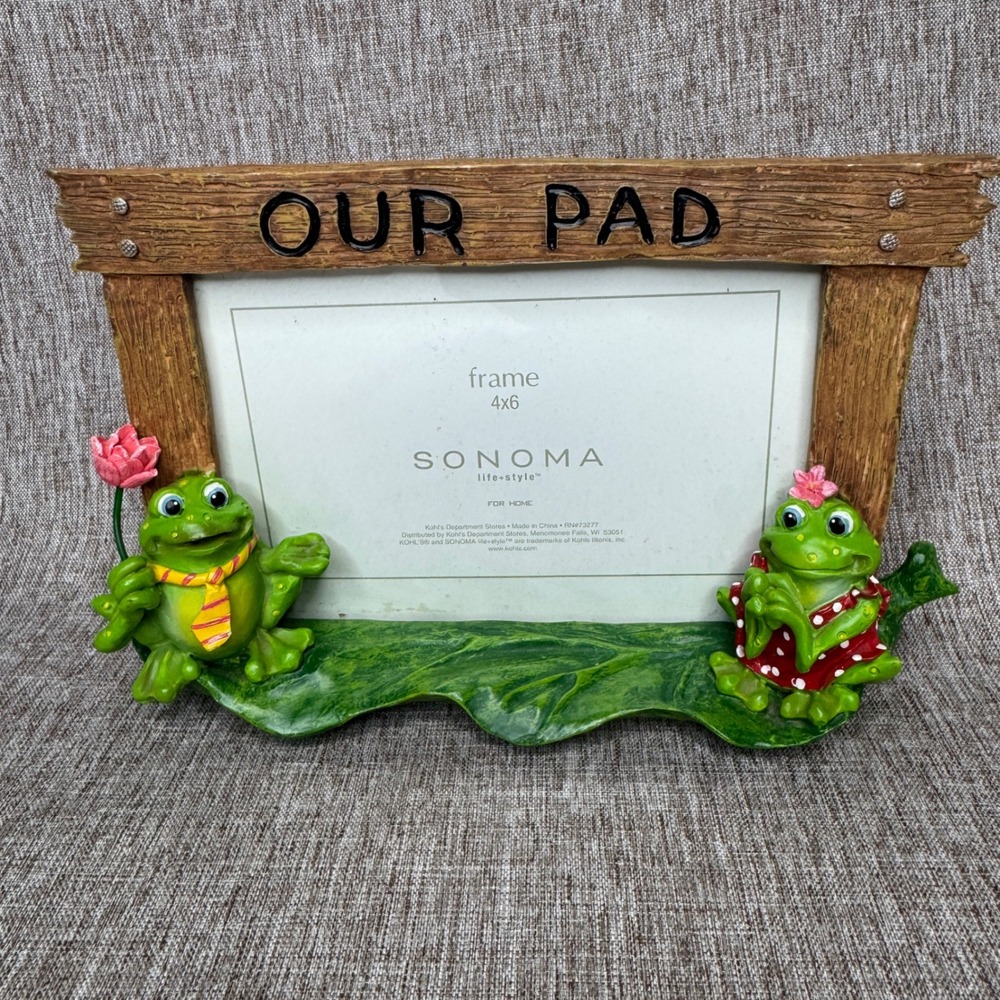 "Our Pad" Frog 4x6 Picture Frame Whimsical Lily Pad Decor Eclectic